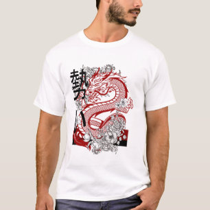 T-Shirt Graphique Style Japonais Dragon Rouge Edgy