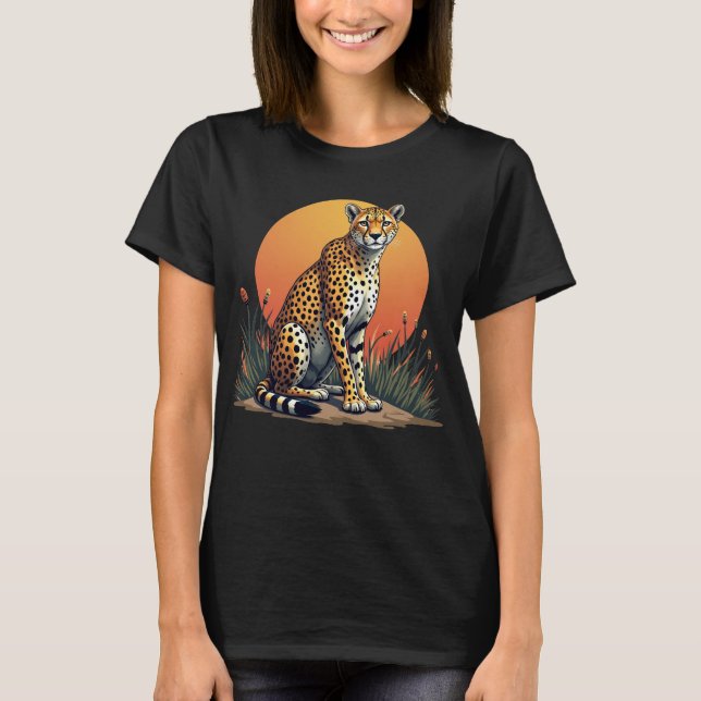 T-shirt graphique Sunset Safari Cheetah pour femme (Devant)