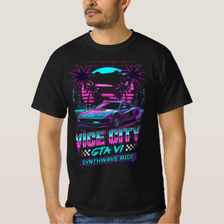T-Shirt Graphique Synthwave Ride Voiture Rétro Néo