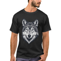 T-Shirt Graphique Tête de Loup Solitaire Féroce
