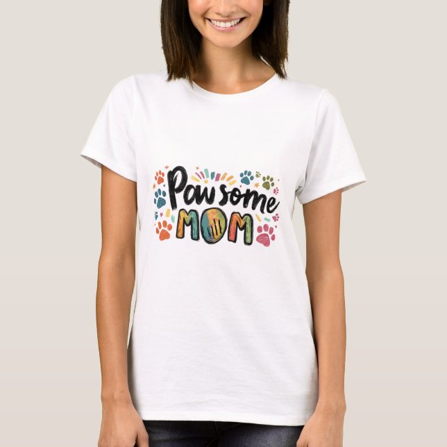 T-shirt Graphique Whimsical "Pawsome MOM" avec pattes colo (Devant)