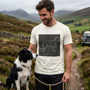 T-shirt Graphisme de chien en ligne minimaliste Border Col