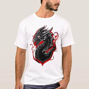 T-shirt Graphisme de la mascotte du dragon rouge et noir