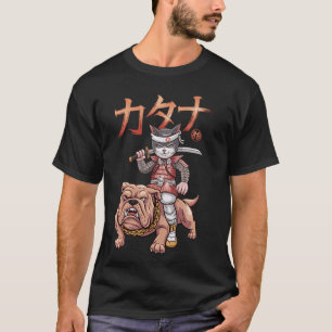 T-shirt Graphisme de Samouraï Chat Chien Art Japonais Ukiy