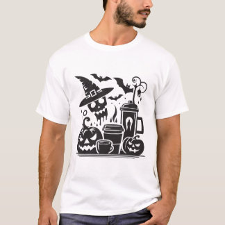 T-shirt Graphisme de silhouette de café Halloween noir et