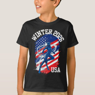 T-shirt Graphisme de ski avec drapeau américain 