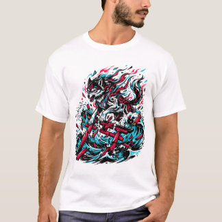 T-shirt Graphisme d'esprit de loup japonais néo-traditionn