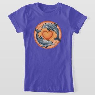 T-Shirt Graphisme du cercle du cœur des dauphins du couche