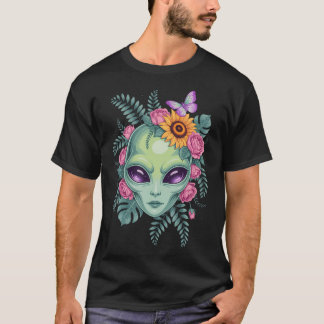T-shirt Graphisme floral extraterrestre mystique avec un d