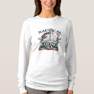 T-shirt Graphisme Long d'Ancre de Bateau de Voile Nautique