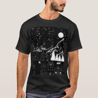 T-shirt Graphisme noir blanc Deertown Starry nuit lune