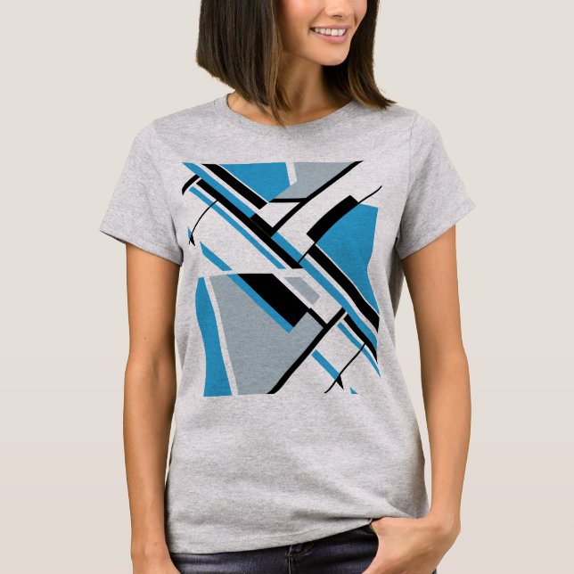 T-shirt Gras Diagonal Bleu Gris Noir MCM Aspect Abstrait (Devant)