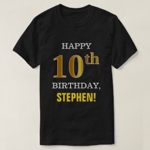 T-shirt Gras, Noir, Faux Or 10e anniversaire avec nom Chem