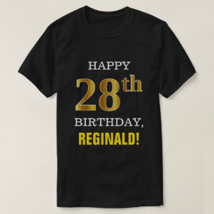 T-shirt Gras, Noir, Faux Or 28ème anniversaire avec nom Ch