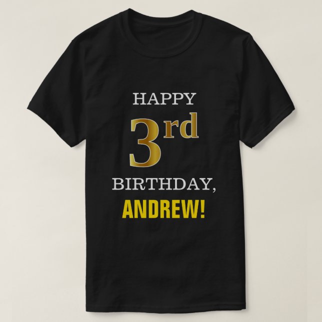 T-shirt Gras, Noir, Faux Or 3ème anniversaire avec nom Che (Design devant)