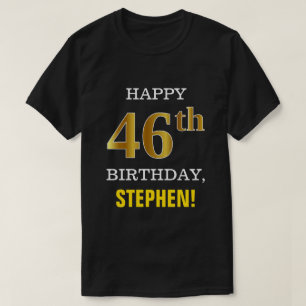 T-shirt Gras, Noir, Faux Or 46ème anniversaire avec nom Ch