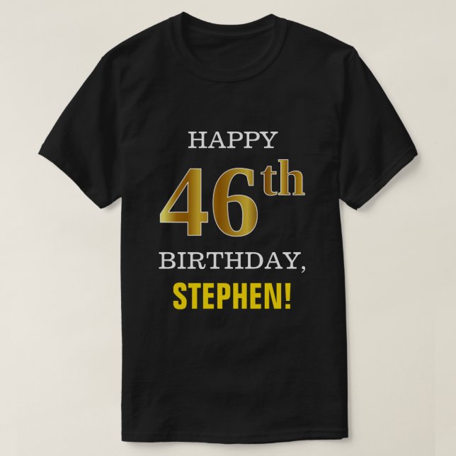 T-shirt Gras, Noir, Faux Or 46ème anniversaire avec nom Ch (Design devant)