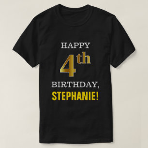 T-shirt Gras, Noir, Faux Or 4ème anniversaire avec nom Che