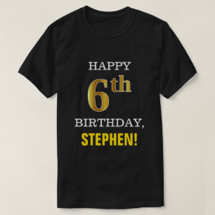 T-shirt Gras, Noir, Faux Or 6ème anniversaire avec nom Che