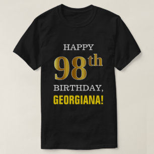 T-shirt Gras, Noir, Faux Or 98ème anniversaire avec nom Ch