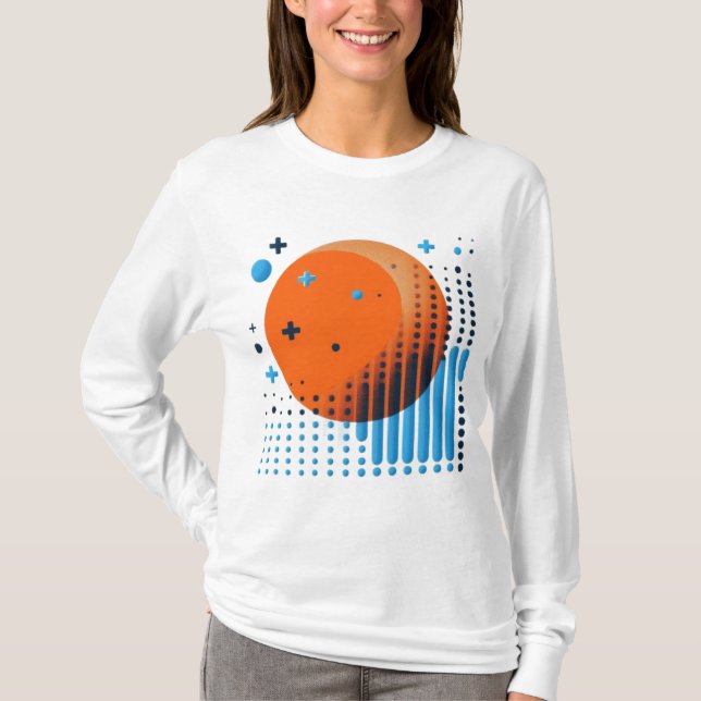 T-shirt Gras Orange Circle & Fading Blue Dot Grid Femmes (Devant)