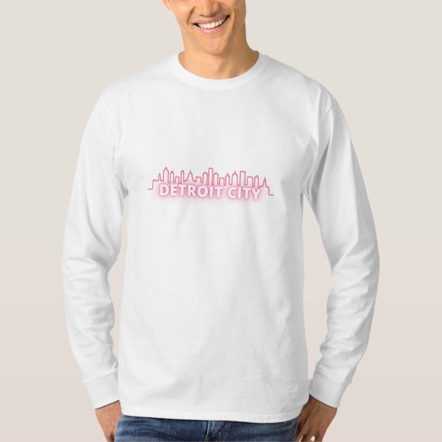 T-shirt Gratte Skyline de Detroit City bleu rouge (Devant)