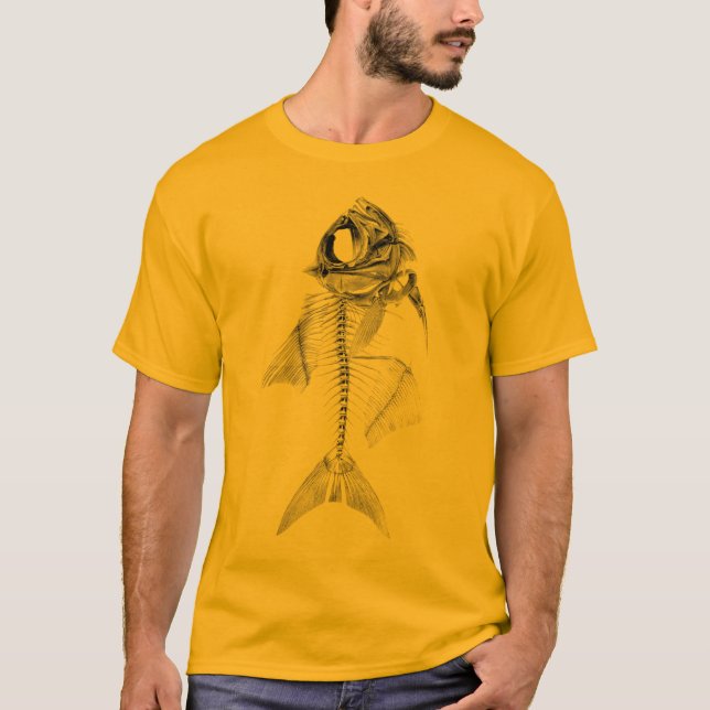 T-shirt Gravure à l'eau-forte squelettique de poissons (Devant)