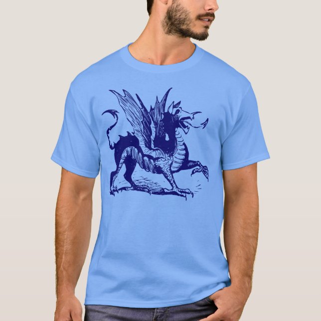 T-shirt Gravure de dragon - Marine profonde (Devant)