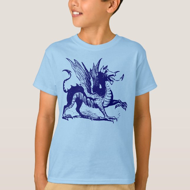 T-shirt Gravure de dragon - Marine profonde (Devant)