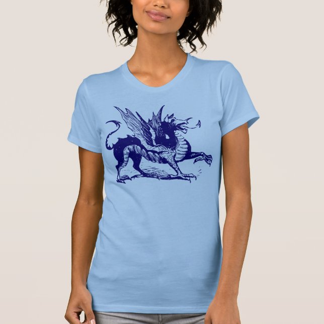 T-shirt Gravure de dragon - Marine profonde (Devant)