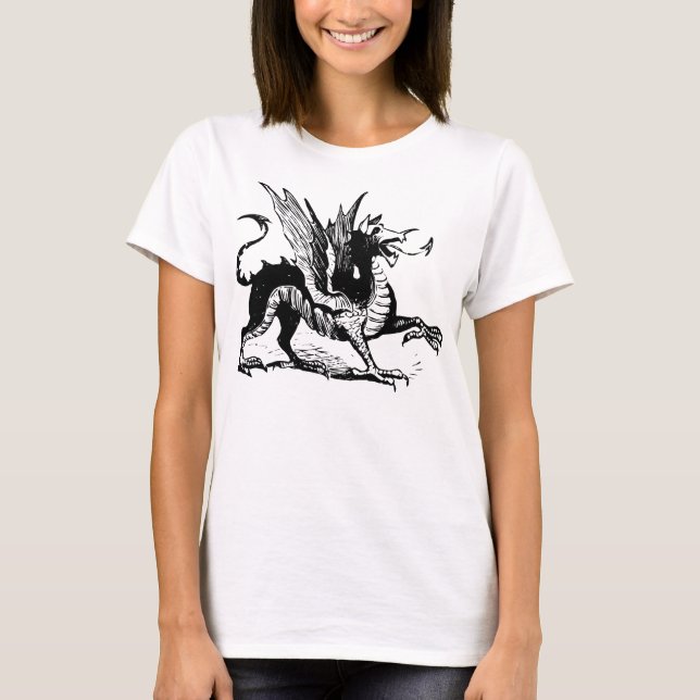 T-shirt Gravure de dragon - Noir (Devant)