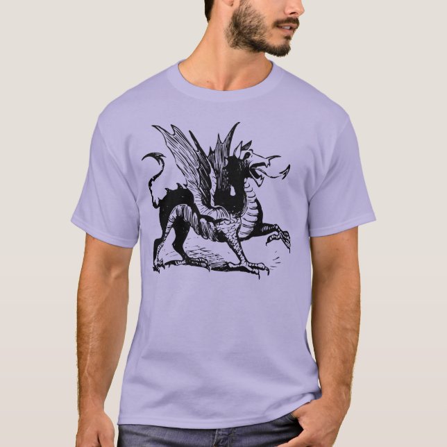 T-shirt Gravure de dragon - Noir (Devant)