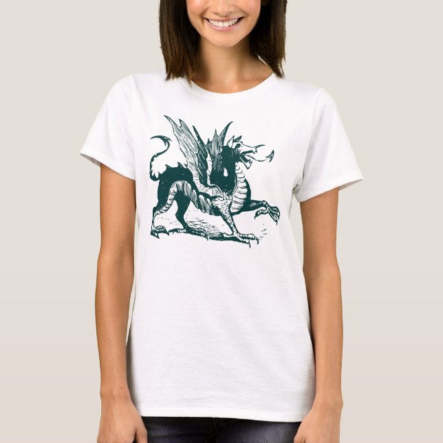 T-shirt Gravure de dragon - Vert foncé (Devant)