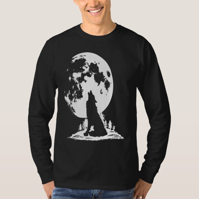 T-shirt Gray Wolf Howling at Moon (Devant)