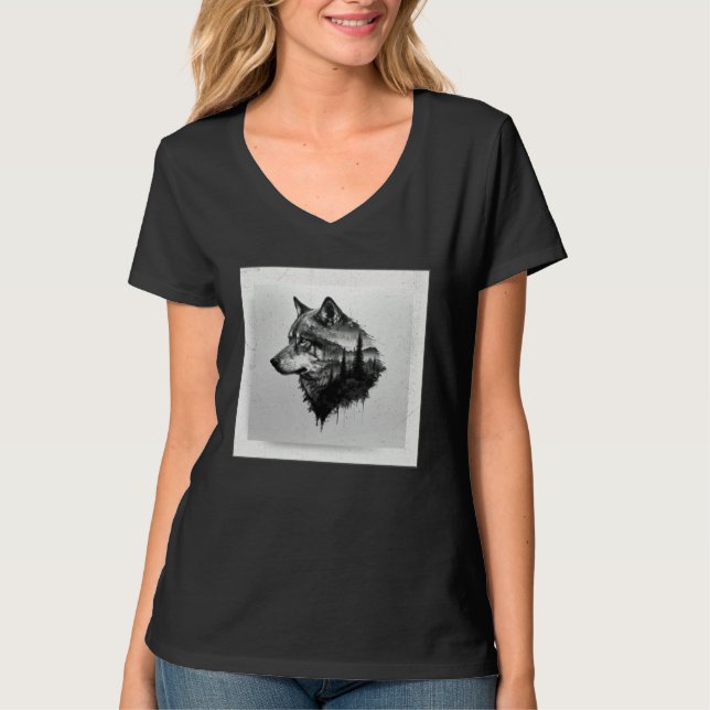 T-shirt Gray Wolf Paint Splatter Warrior Wild Animal Uniqu (Devant)