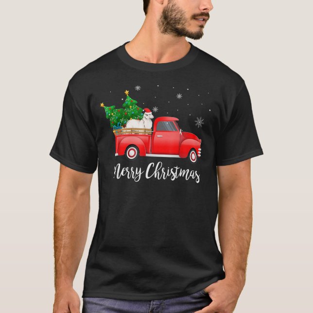 T-shirt Great Pyrenees Dog Riding Red Truck Christmas T-Sh (Devant)