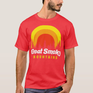 T-shirt Great Smoky Mountains Arbres rétro coucher de sole