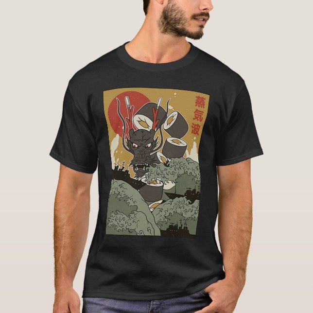 T-shirt Great wave of kanagawa Sushi Dragon Edo Period (Devant)