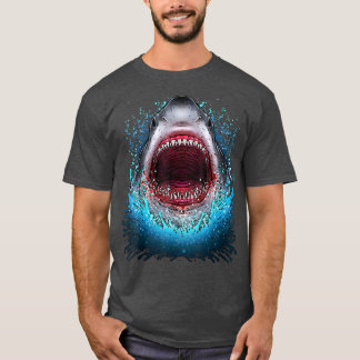 T-shirt Great White Shark Open Mouth Teeth Beach Ocean Ani