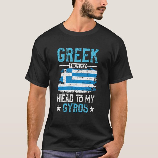 T-shirt Grec De Ma Tête À Mon Gyros Drapeau Grec Grunge D (Devant)