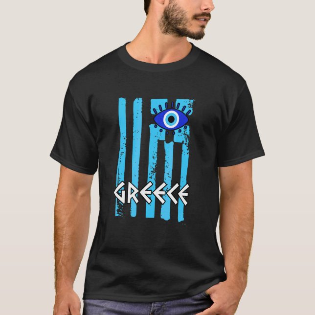 T-shirt Grèce Drapeau Avec Un Charme Nazaire Oeil Spiritue (Devant)