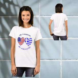 T-shirt Grèce USA Coeur Drapeau Mon pays Mon ancêtre