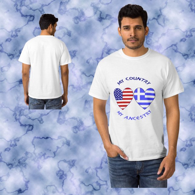 T-shirt Grèce USA Drapeau Coeurs Mon pays Mon Ancêtre Homm (Créateur téléchargé)