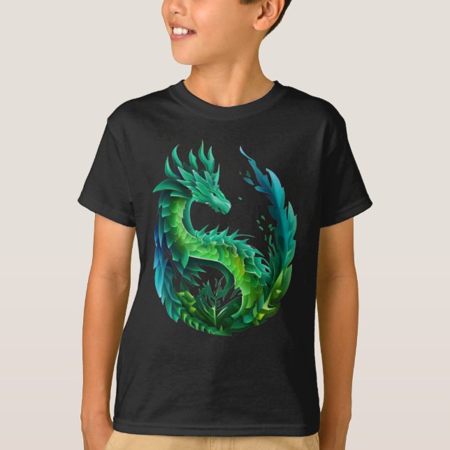 T-shirt Green Abstrait Dragon Nature Design (Devant)