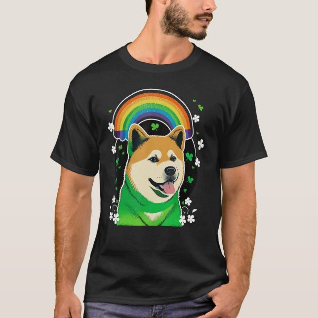T-shirt Green Akita Inu shamrock on St Patricks Day Akita  (Devant)