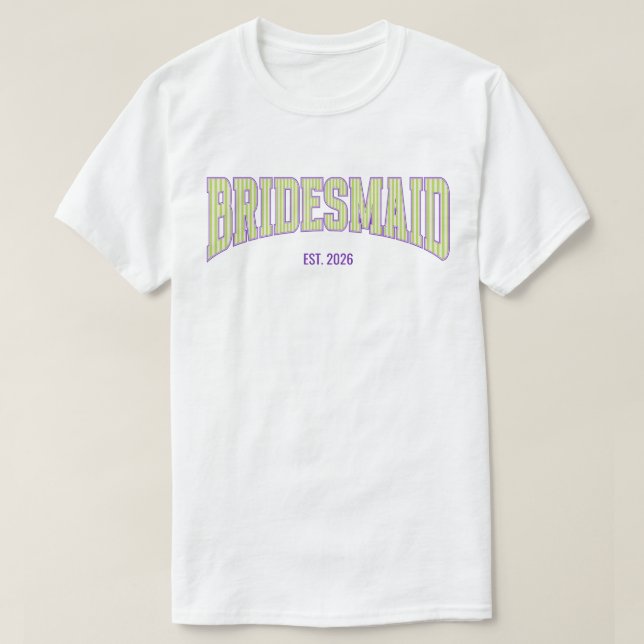 T-shirt Green + Beige Stripe Purple Varsity BRIDESMAID (Design devant)