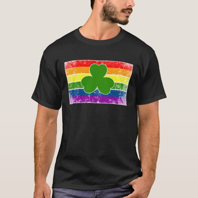 T-shirt Green Four Leaf Clover Rainbow St Patrick's Day (Devant)