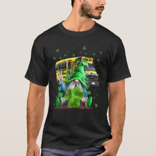 T-shirt Green Gnomes Bus School Conducteur Et Shamrock St 