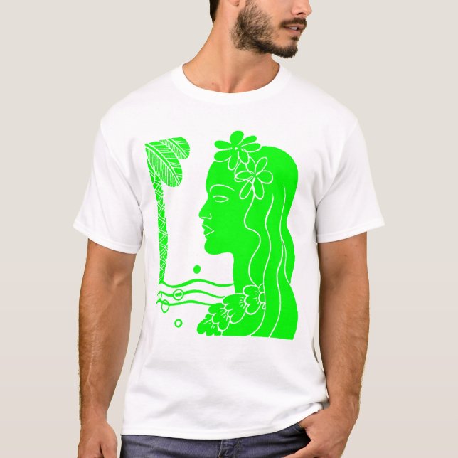 T-shirt Green Hula Girl Head (Devant)