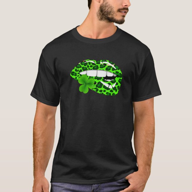 T-shirt Green Lips sexy irlandais Leopard Shamrock St patr (Devant)